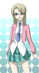  blond blonde_hair dress_shirt glasses green_eyes long_hair necktie plaid plaid_skirt rebecca_hopkins school_uniform shirt skirt tie yu-gi-oh! yuu-gi-ou_duel_monsters 