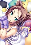  :3 absurdres accel_world animal_ears bird blush brown_hair cat_ears dress gloves green_eyes highres ichijou_hitoshi kurashima_chiyuri penguin ribbon short_hair smile tail toy 