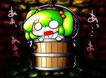  blush bucket bug green_hair hair_bobbles hair_ornament in_bucket in_container insect kisume ladybug open_mouth short_hair solo touhou translated trembling twintails wooden_bucket yaise 