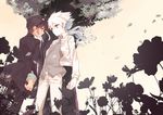  atea bad_id bad_pixiv_id cosmos_(flower) flower hair_ornament hakuryuu_(inazuma_eleven) inazuma_eleven_(series) inazuma_eleven_go long_hair male_focus multicolored_hair multiple_boys red_eyes shuu_(inazuma_eleven) silhouette standing tree two-tone_hair 