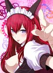  animal_ears blue_eyes breasts fake_animal_ears gears highres long_hair looking_at_viewer maid maid_headdress makise_kurisu medium_breasts nipples open_clothes red_hair shoumaru_(gadget_box) solo steins;gate tongue tongue_out upper_body 