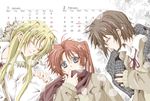  absurdres aihara_(keitora) bad_id bad_pixiv_id blonde_hair brown_hair calendar_(medium) closed_eyes fate_testarossa highres lyrical_nanoha multiple_girls smile takamachi_nanoha yagami_hayate 