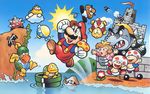  80s bowser bullet_bill cannon castle facial_hair fire_flower goomba koopa_troopa lakitu mario mario_(series) miyamoto_shigeru mushroom mustache ocean oldschool princess_peach smile super_mario_bros. super_mushroom toad toad_(mario) warp_pipe water 