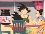  2boys bad_id bad_pixiv_id chi-chi_(dragon_ball) dragon_ball dragon_ball_z gohan_desu_yo! multiple_boys origami_(red) parody pun son_gokuu son_goten table 