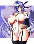  android blue_hair breasts helmet highres hips huge_breasts kinokoutarou kos-mos long_hair plump sling_bikini swimsuit thick_thighs thighhighs thighs wide_hips xenosaga 
