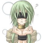  ? blindfold caam_serenity_of_gusto duel_monster facing_viewer green_hair long_hair shintani_tsushiya simple_background solo white_background yuu-gi-ou 