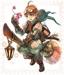  ahoge bandaid book boots broom broom_riding brown_hair fantasy freckles gloves goggles goggles_on_head green_eyes h@ruichi hood original pointy_ears 