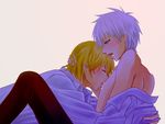  2boys blonde_hair blue_eyes blue_hair hand_on_head kise_ryouta kuroko_no_basuke kuroko_tetsuya licking multiple_boys nipple_lick nipple_licking nipples yaoi 