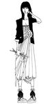  1girl alternate_style bangs dress female flower full_body monochrome nico_robin one_piece shoes simple_background solo standing 