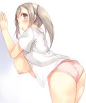  :&lt; ass breasts brown_eyes brown_hair hanging_breasts huge_breasts looking_at_viewer mikage_sekizai nipples open_clothes open_shirt original panties pink_panties shirt short_hair solo underwear 