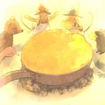  animal apron bad_id bad_pixiv_id bear bird cake castella_(food) closed_eyes cooking eating food frying_pan gura_(guri_to_gura) guri_(guri_to_gura) guri_to_gura hat mouse mouse_tail no_humans open_mouth outstretched_arms pon_(cielo) siblings smile spread_arms tail tongue twins 