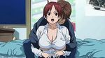  animated animated_gif breast_grab breasts brown_hair cleavage gantz grabbing groping huge_breasts kishimoto_kei kurono_kei lowres red_hair short_hair 