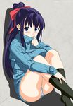  amaya_haruko blue_eyes female highres long_hair maken-ki! panties sitting solo underwear 