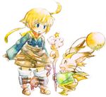  ahoge ami_(cadenza) animal_ears blonde_hair blue_hair boots bunny_ears final_fantasy final_fantasy_tactics_advance height_difference lowres magic marche_radiuju montblanc moogle open_mouth rod shorts simple_background smile 