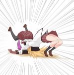  blonde_hair cif german_suplex long_hair multiple_girls nanamori_school_uniform pantyhose ponytail purple_hair school_uniform serafuku sugiura_ayano suplex toshinou_kyouko yuru_yuri 