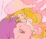  blonde_hair cattleya_(pokemon) closed_eyes drawr elite_four gen_5_pokemon long_hair musharna petting pokemon pokemon_(creature) pokemon_(game) pokemon_bw red_eyes shouji_ni_nanshi sleeping very_long_hair 