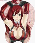  armpit arms_up brown_eyes bunny_ears bunny_suit cleavage erza_scarlet fairy_tail large_breasts long_hair mashima_hiro mousepad red_hair smile 