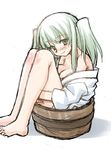  akou_roushi alternate_hair_length alternate_hairstyle bare_legs bare_shoulders barefoot breasts bucket cleavage in_bucket in_container kisume leg_hug long_hair medium_breasts off_shoulder older sketch smile solo teenage touhou twintails wooden_bucket 