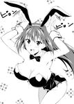  animal_ears aozaki_aoko bare_shoulders blush breasts bunny_ears bunny_girl bunnysuit cleavage detached_collar greyscale hair_intakes large_breasts mahou_tsukai_no_yoru monochrome solo sweatdrop tsukihime wrist_cuffs yoshiki360 