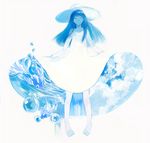 barefoot blue closed_eyes dress fish hat long_hair naga-no original smile solo sun_hat water white_background 