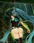  aqua_eyes aqua_hair ass clara_v detached_sleeves from_behind hatsune_miku huge_ass leotard long_hair solo thighhighs thong_leotard twintails very_long_hair vocaloid 