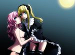  2girls alice_twilight blonde_hair blue_eyes full_moon gothic_lolita grasshopper_manufacture lolita_fashion margaret_moonlight moon multiple_girls night no_more_heroes no_more_heroes_2 panties pink_hair thighhighs underwear 