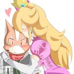  1boy 1girl artist_request blonde_hair blush crossover crown dress elbow_gloves fox_mccloud gloves kiss mario_(series) natane_tsuyu nintendo princess princess_peach star_fox super_mario_bros. super_smash_bros. 