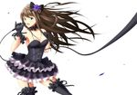  black_gothic_dress_(idolmaster) bow breasts brown_hair cleavage frilled_skirt frills garter_straps gathers gloves green_eyes hair_bow highres idolmaster idolmaster_cinderella_girls ihara_natsume medium_breasts microphone shibuya_rin skirt thighhighs 