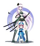  adapted_costume age_switch alternate_costume alternate_hair_length alternate_hairstyle bad_id bad_pixiv_id bare_shoulders belt blue_eyes bug butterfly child detached_sleeves feng_ze hair_ribbon hairband highres insect konpaku_youmu konpaku_youmu_(ghost) long_hair long_sleeves looking_at_viewer multiple_girls navel necktie older pink_hair purple_eyes ready_to_draw red_eyes ribbon role_reversal saigyouji_yuyuko scabbard sheath short_hair shorts single_sock socks standing sword touhou triangular_headpiece very_long_hair weapon wide_sleeves younger 