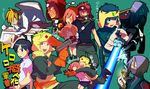  6+boys blonde_hair blue_hair blush dororo_(keroro_gunsou) giroro glasses gloves green_hair gun hat hinata_fuyuki hinata_natsumi keroro keroro_gunsou kururu_(keroro_gunsou) long_hair maiko_(setllon) multiple_boys personification red_eyes red_hair scar school_uniform short_hair smile tamama twintails weapon 