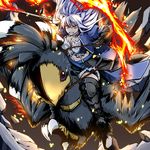  animal_ears armor bird bustier cat_ears chocobo dog_days leonmitchelli_galette_des_rois riding solo touryou weapon white_hair yellow_eyes 
