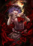  absurdres ascot bat_wings blue_hair chain flower hat hat_ribbon highres kazabana_fuuka open_mouth petals red_eyes remilia_scarlet ribbon solo touhou wings wrist_cuffs 