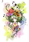  ascot carnation closed_eyes daisy flower green_hair head_wreath kazami_yuuka petals portrait rose sakurai_haruto smile solo sunflower touhou tulip 