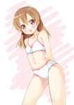  :o blush bow bow_bra bow_panties bra brown_hair cowboy_shot flat_chest ichi_makoto looking_at_viewer navel open_mouth panties red_eyes silica solo sword_art_online underwear underwear_only white_bra white_panties 