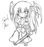  chibi greyscale kaminagi_(kaminagi-tei) lowres monochrome ragnarok_online solo sword swordsman_(ragnarok_online) weapon wings 