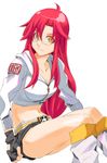  bad_id bad_pixiv_id boots casual glasses gloves kuro_(1968) long_hair midriff navel red_hair shorts solo tengen_toppa_gurren_lagann yellow_eyes yoko_littner 