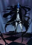  bad_id bad_pixiv_id black_hair black_rock_shooter black_rock_shooter_(character) blue_eyes chain highres isan long_hair midriff navel solo sword twintails weapon 