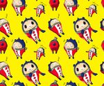  arms_up bear bent_over blush_stickers closed_eyes closed_mouth full_body kuma_(persona_4) looking_at_viewer lying mascot multiple_views no_humans on_back persona persona_4 scratching_head simple_background sleeping smile yellow_background yuka_(pixiv_id1607442) zipper zzz 