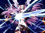  artist_request copyright_request helm helmet highres long_hair pink_hair solo sword weapon wings 