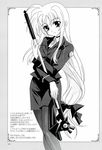  artist_request bardiche fate_testarossa greyscale highres long_hair low-tied_long_hair lyrical_nanoha mahou_shoujo_lyrical_nanoha_strikers military military_uniform monochrome pantyhose scan solo staff tsab_executive_military_uniform uniform very_long_hair 