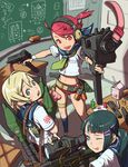  aiming belt blonde_hair blue_eyes blush buruma chalkboard classroom classroom_eraser copyright_request dual_wielding fang green_eyes green_hair gun hair_ornament hairclip headphones holding indoors lanyard long_hair loose_belt mac-10 machine_pistol multiple_girls negishi_hideto one_eye_closed orange_eyes red_hair rifle rocket_launcher rpg rpg-7 school_uniform short_hair shorts strawberry_milk stuffed_animal stuffed_toy submachine_gun thigh_strap tongue weapon 