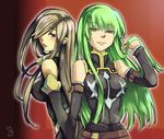  adjusting_hair back-to-back bangs brown_hair c.c. code_geass detached_sleeves green_hair long_hair mocchi_(asmoti) multiple_girls non-web_source seiyuu_connection tales_of_(series) tales_of_the_abyss tear_grants yukana 