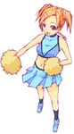  blue_skirt braid cheerleader haruka_shiya mahou_sensei_negima! midriff navel open_mouth orange_hair pleated_skirt pom_poms purple_eyes shiina_sakurako simple_background skirt sleeveless solo standing white_background 