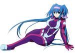  blue_hair bodysuit breasts covered_nipples headband klan_klein large_breasts long_hair macross macross_frontier pointy_ears purple_bodysuit skin_tight solo twintails very_long_hair yuuki_makoto_(radiant) 