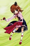  blue_eyes brown_hair crown fang flower hat highres natsumi_kei rose short_hair solo umineko_no_naku_koro_ni ushiromiya_maria 