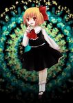  ascot blonde_hair finger_to_mouth hair_ribbon red_eyes ribbon rumia shima_hinako short_hair solo touhou 