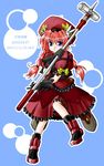  ankle_boots armor armored_boots artist_request beret blue_eyes boots braid full_body graf_eisen hammer hat hits holding holding_weapon long_hair looking_at_viewer lyrical_nanoha mahou_shoujo_lyrical_nanoha mahou_shoujo_lyrical_nanoha_a's red_hair solo spikes standing twin_braids vita weapon 