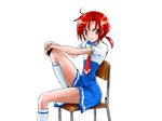  ahoge chair hair_ribbon highres hino_akane_(smile_precure!) leg_hug nukosann precure red_eyes red_hair ribbon short_hair short_ponytail smile_precure! socks solo 