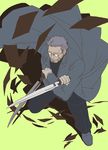  alexander_anderson dual_wielding fighting_stance glasses hellsing holding knife male_focus nankakureman perspective scar trench_coat weapon 