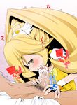  1girl blonde_hair blush censored cum cure_peace fellatio hair_flaps hetero kise_yayoi magical_girl male_pubic_hair oral penis pointless_censoring ponytail precure pubic_hair rougetsu_(eclipse) smile_precure! tiara yellow_eyes 